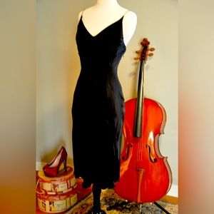 Theory Silk Halter Dress- Black Date Night Midi Fishtail LBD XS/0
